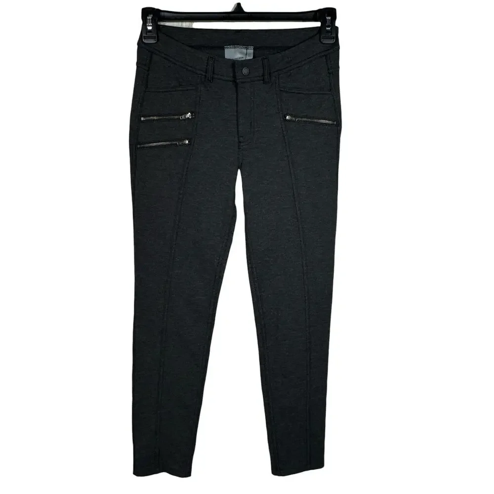 Athleta SZ 6 Ponte Moto 2.0 Pants Mid-Rise Zip-Fly Pocket Stretch Gray Heathered - Picture 1 of 8